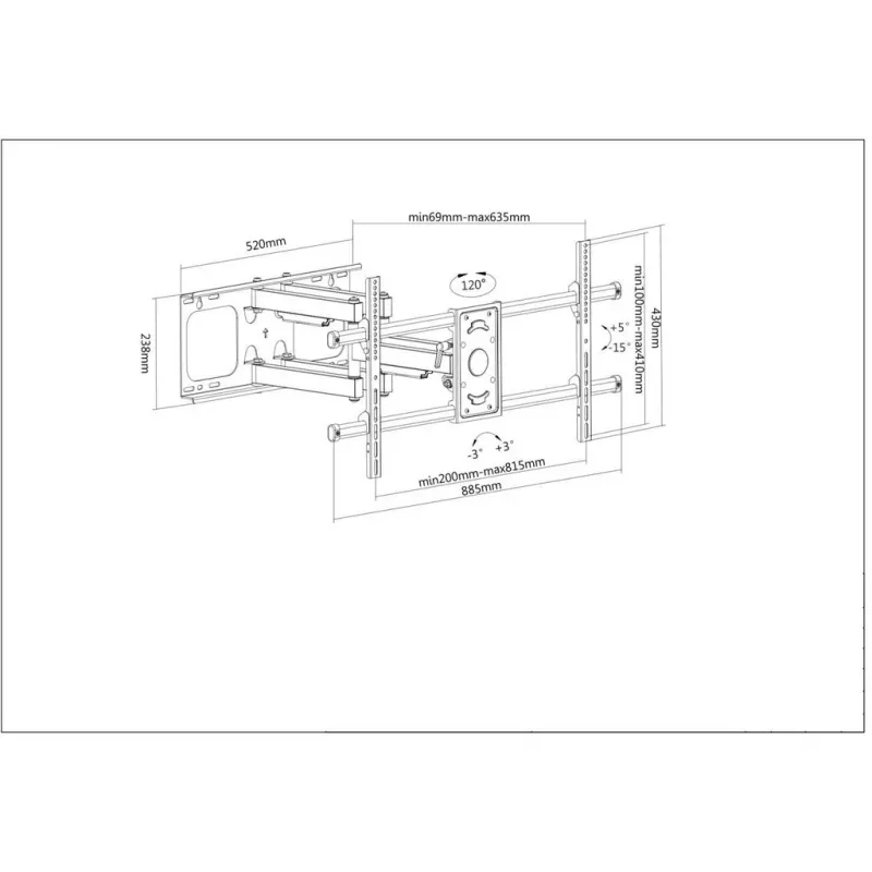 Manhattan sieninis laikiklis televizoriams ir monitoriams (pilno judesio), Ekranams nuo 37 iki 75 colių, VESA suderinamumas: visi tarp 200x200mm ir 800x400mm – patikrinkite keturių tvirtinimo angų matmenis ekrano gale, kad įsitikintumėte, jog tinka, Maks. 75 kg, Juodas, Laikiklis, Garantija visam tarnavimo laikui