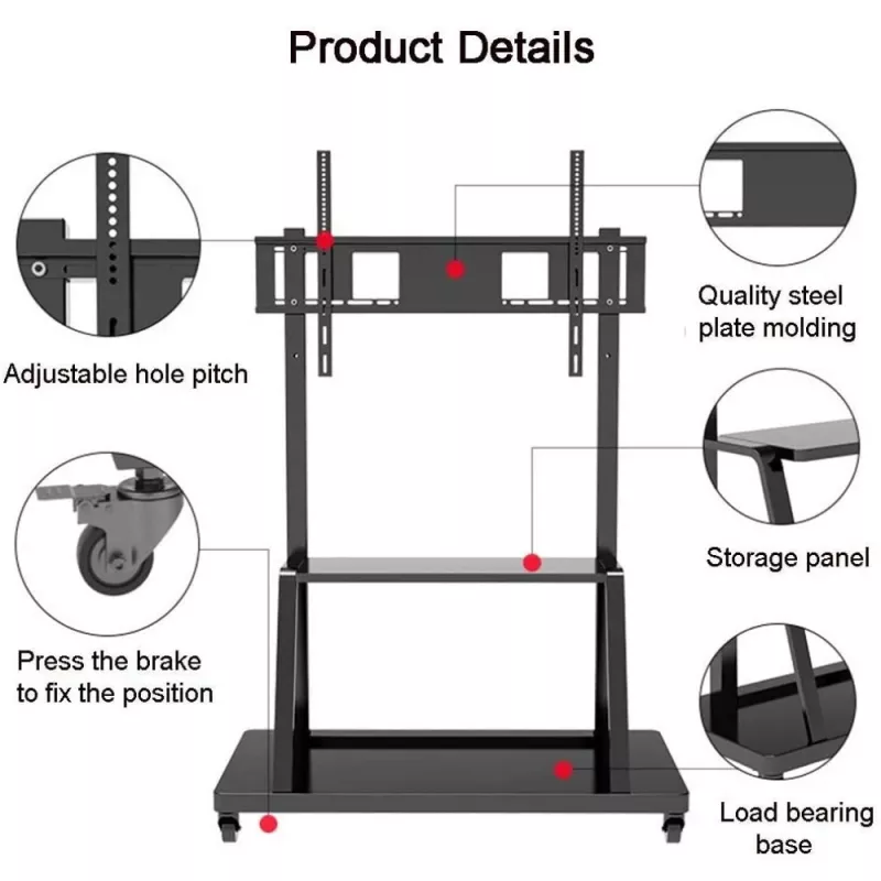 Nešiojamas plokščiaekranis ant grindų stovas TECHLY Signage Display Mount ICA-TR30 — 55–100 colių ekranams, VESA 1200x600, maks. apkrova 150 kg, ratukai, juodas