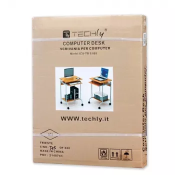 Kompiuterinis stalas TECHLY Compact ICA-TB S005 — kompaktiškas kompiuterinis stalas, MDF stalviršis, klaviatūros padėklas, ratukai, 600×450×750 mm, buko spalva
