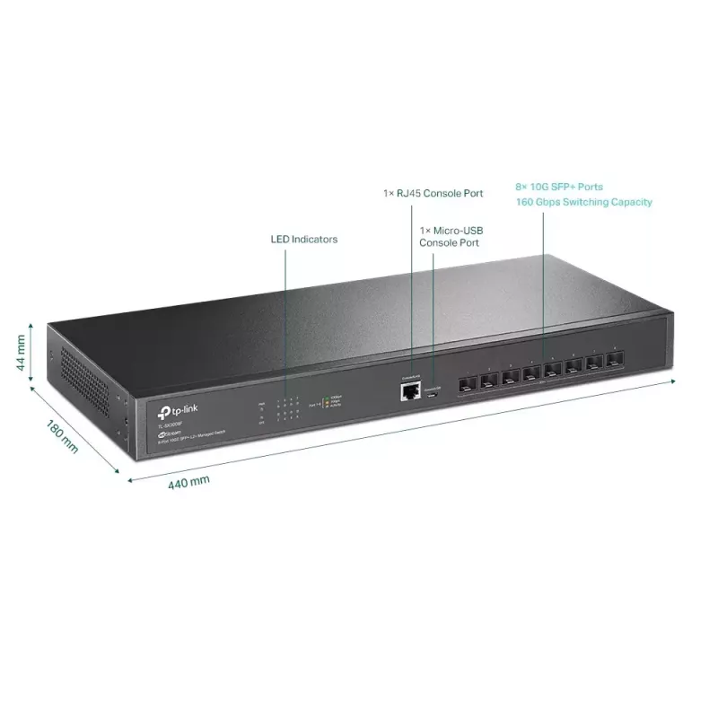 TP-Link Omada 8 prievadų 10GE SFP+ L2+ valdomas jungiklis