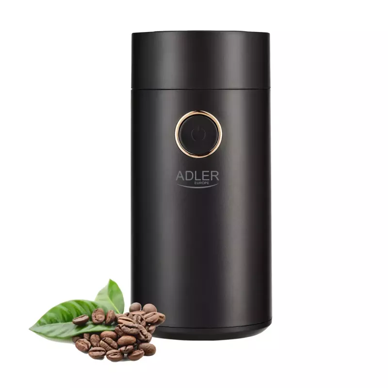Adler AD 4446bg kavamalė su šlifavimo diskais — 150 W, 75 g pupelių talpykla, nerūdijančio plieno šlifavimo diskai, mygtuko valdymas, juoda