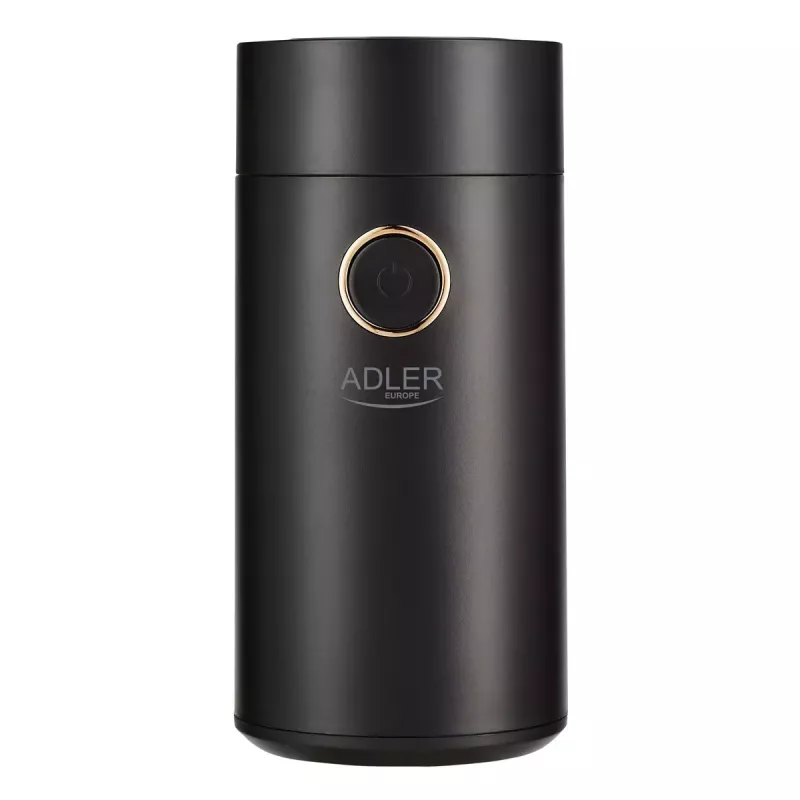 Adler AD 4446bg kavamalė su šlifavimo diskais — 150 W, 75 g pupelių talpykla, nerūdijančio plieno šlifavimo diskai, mygtuko valdymas, juoda