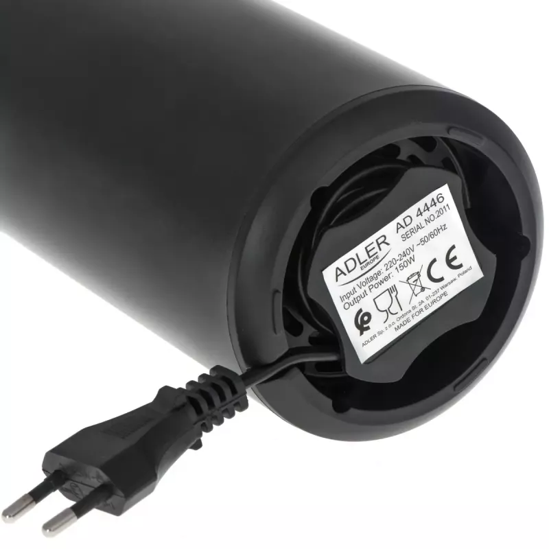 Adler AD 4446bg kavamalė su šlifavimo diskais — 150 W, 75 g pupelių talpykla, nerūdijančio plieno šlifavimo diskai, mygtuko valdymas, juoda