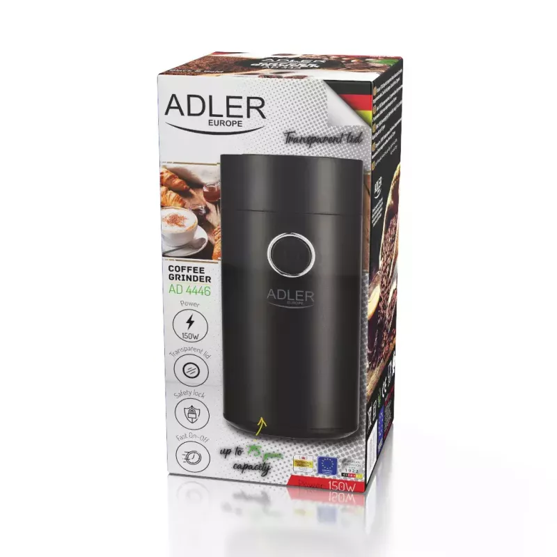 Burr grinder Adler AD4446BS — 150 W, stainless steel burrs, 75 g bean hopper, Juoda