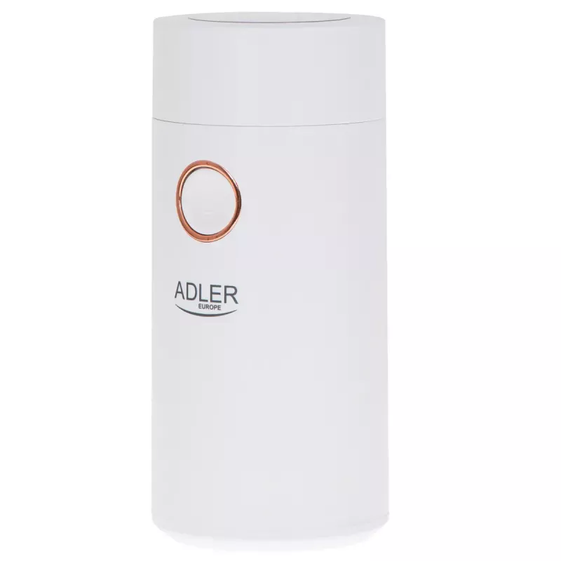 Kavos malūnėlis su plieninėmis gervėmis Adler AD4446WG — elektrinis kavos malūnėlis, nerūdijančio plieno gervės, 75 g talpos indas, 150 W, baltas