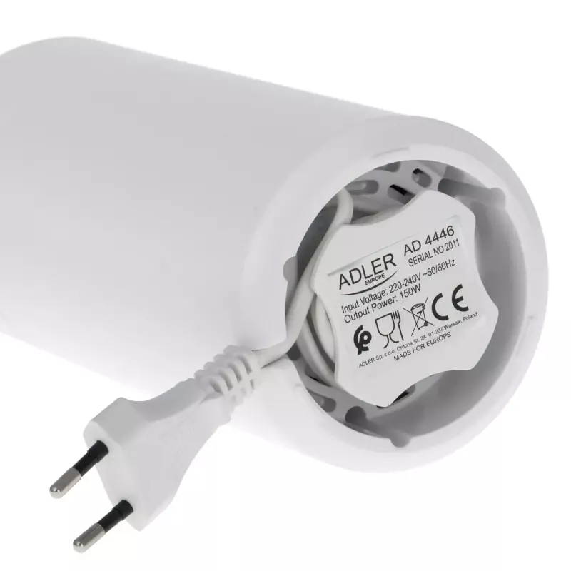 Kavos malūnėlis su plieninėmis gervėmis Adler AD4446WG — elektrinis kavos malūnėlis, nerūdijančio plieno gervės, 75 g talpos indas, 150 W, baltas