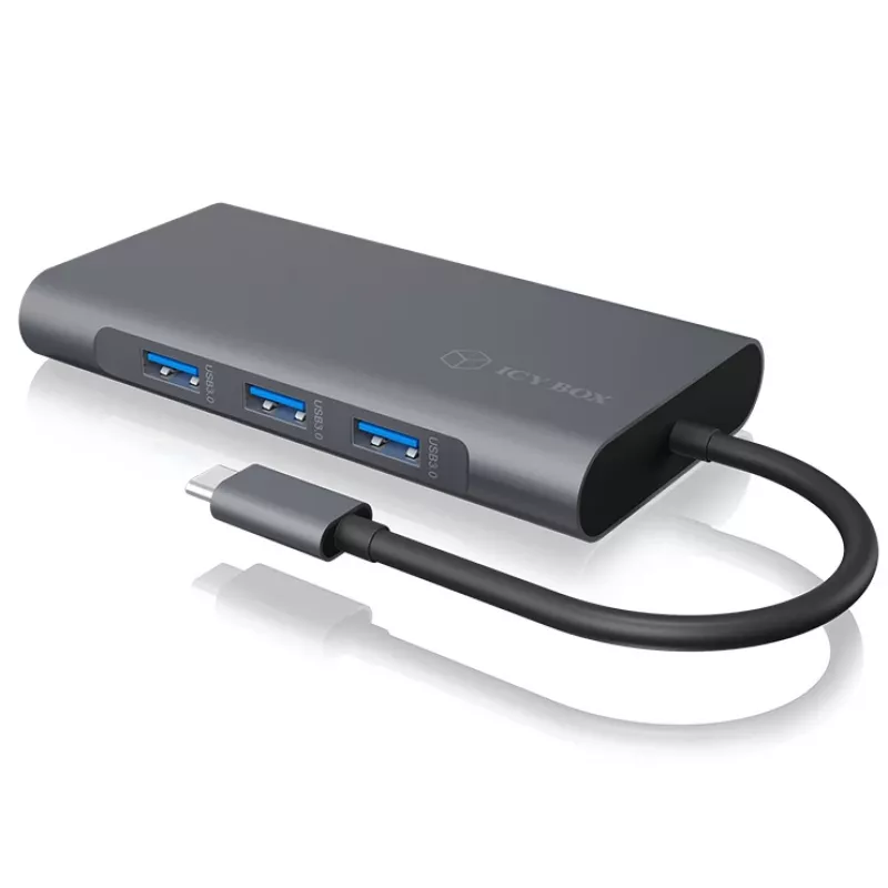 ICY BOX IB-DK4040-CPD Laidinė USB 3.2 Gen 1 (3.1 Gen 1) Type-C dokų stotelė, antracito, juoda