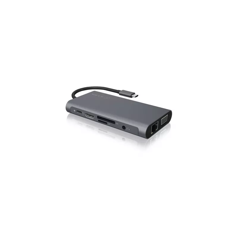 ICY BOX IB-DK4040-CPD Laidinė USB 3.2 Gen 1 (3.1 Gen 1) Type-C dokų stotelė, antracito, juoda