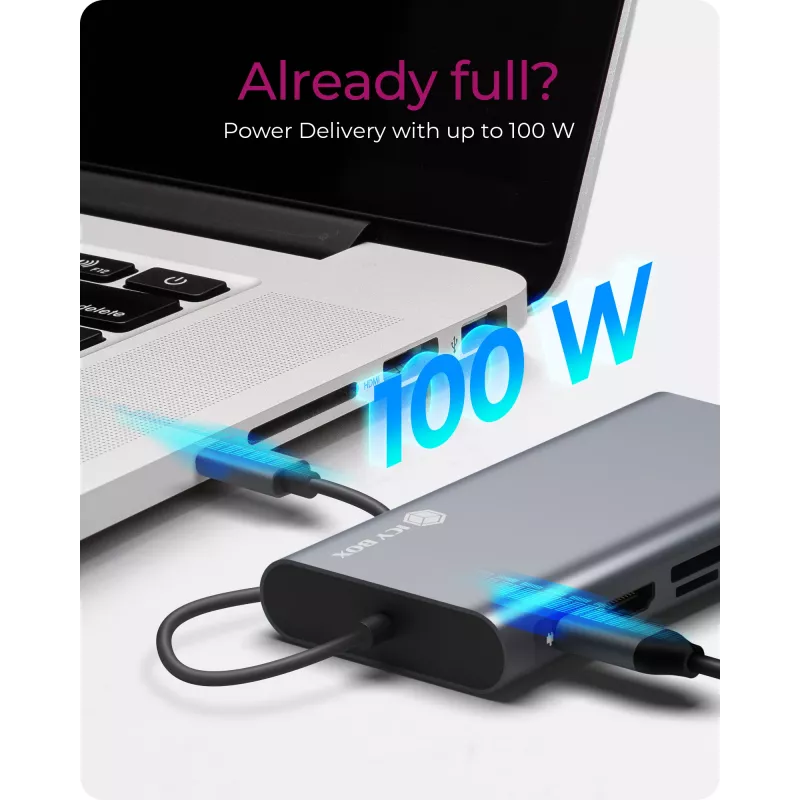 ICY BOX IB-DK4040-CPD Laidinė USB 3.2 Gen 1 (3.1 Gen 1) Type-C dokų stotelė, antracito, juoda