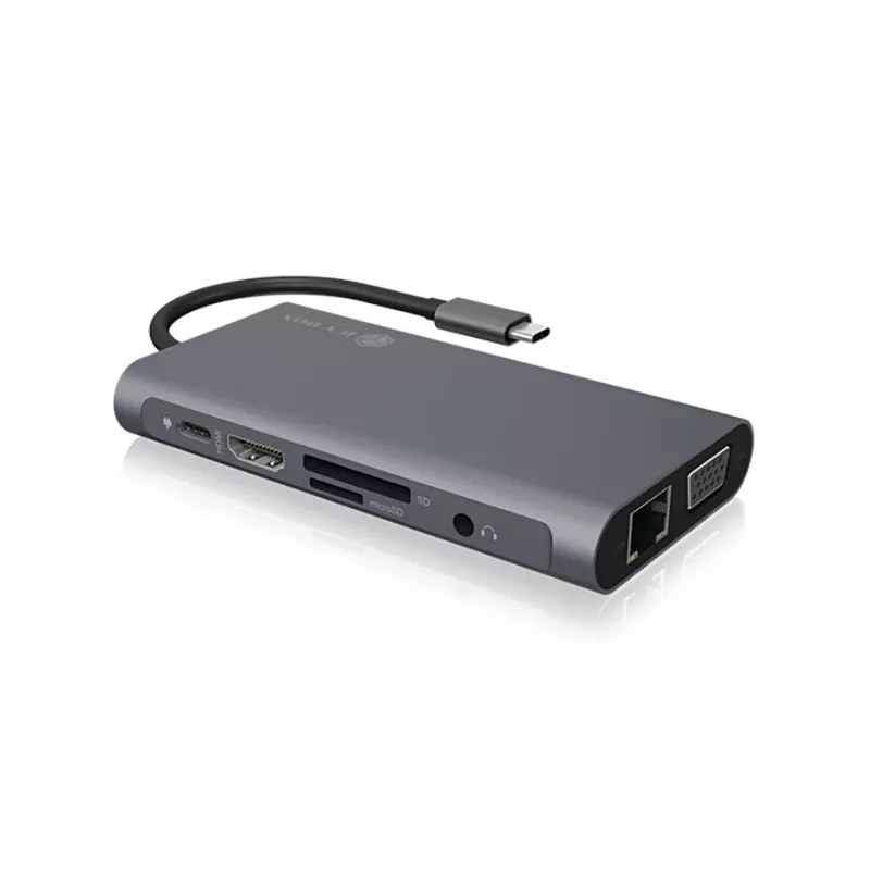 ICY BOX IB-DK4040-CPD Laidinė USB 3.2 Gen 1 (3.1 Gen 1) Type-C dokų stotelė, antracito, juoda
