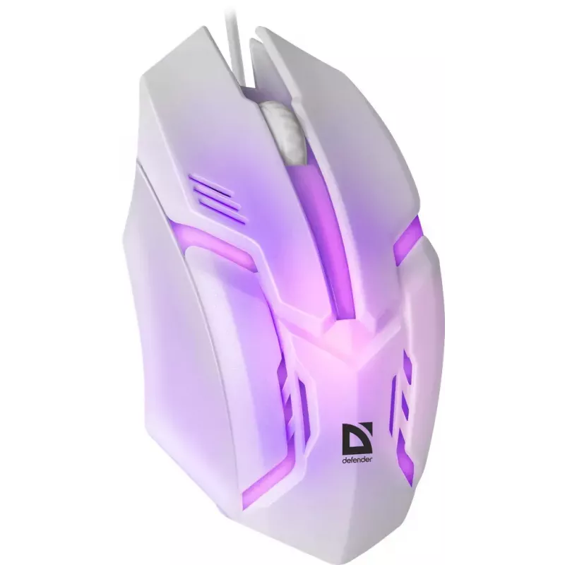 Laidinė žaidimų pelė DEFENDER Cyber MB-560L — optinė 1200 DPI, abirankė, USB Type-A, balta, 1,5 m laidas