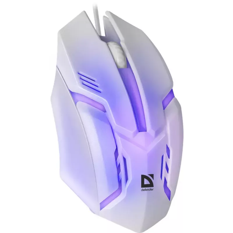 Laidinė žaidimų pelė DEFENDER Cyber MB-560L — optinė 1200 DPI, abirankė, USB Type-A, balta, 1,5 m laidas