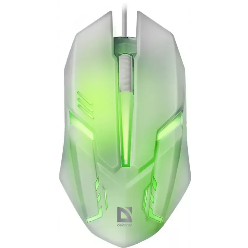 Laidinė žaidimų pelė DEFENDER Cyber MB-560L — optinė 1200 DPI, abirankė, USB Type-A, balta, 1,5 m laidas