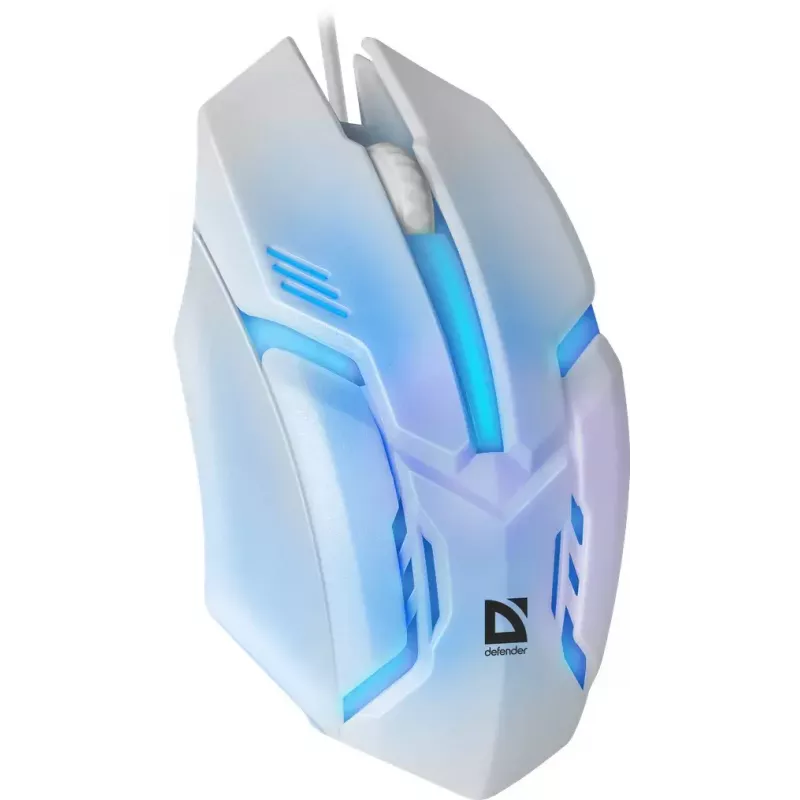Laidinė žaidimų pelė DEFENDER Cyber MB-560L — optinė 1200 DPI, abirankė, USB Type-A, balta, 1,5 m laidas