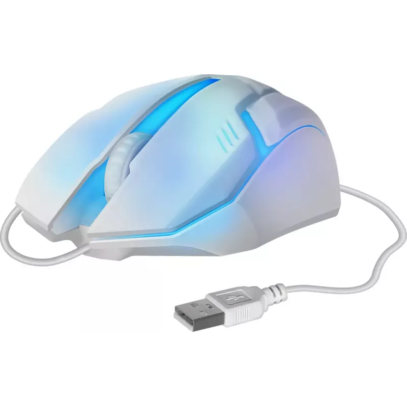 Laidinė žaidimų pelė DEFENDER Cyber MB-560L — optinė 1200 DPI, abirankė, USB Type-A, balta, 1,5 m laidas