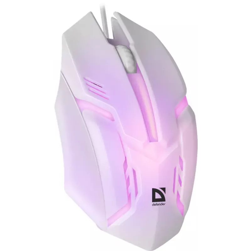 Laidinė žaidimų pelė DEFENDER Cyber MB-560L — optinė 1200 DPI, abirankė, USB Type-A, balta, 1,5 m laidas
