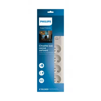 Apsaugos nuo viršįtampių įrenginys Philips SPN7040WA/60 4 kintamosios srovės lizdai 600 J 2 m baltas