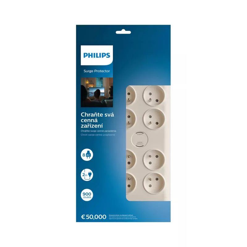 Philips SPN7080WA/60 apsaugos nuo viršįtampių lizdas baltas 8 kintamosios srovės lizdai 2 m