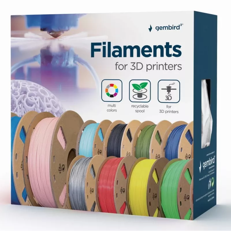GEMBIRD PLA-PLUS filamentas, sidabrinis, 1,75 mm, 1 kg