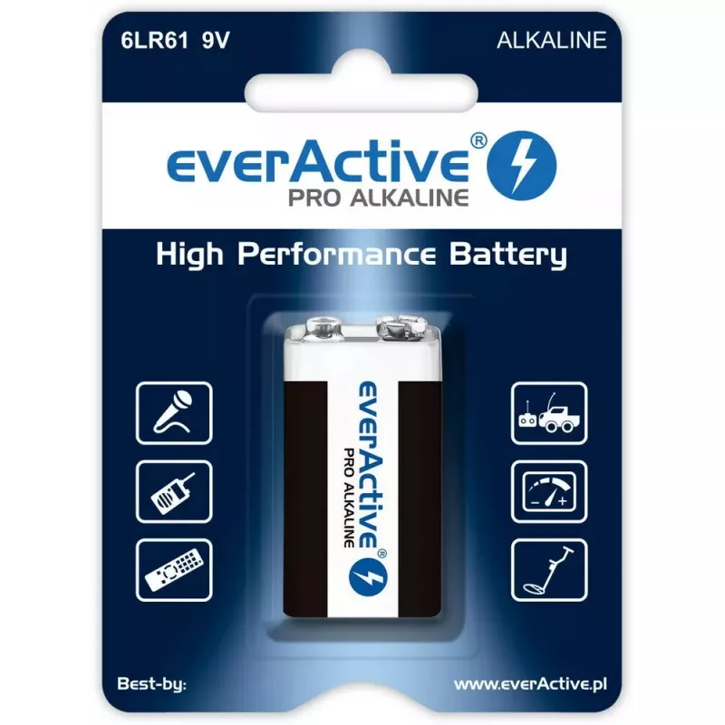 9 V šarminė baterija everActive EV6LR61-PRO, 9 V, 650 mAh, 26,4×48,5×16 mm, 1 vnt.
