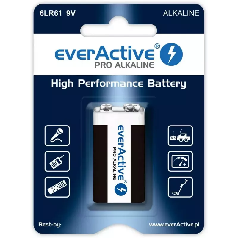 9 V šarminė baterija everActive EV6LR61-PRO, 9 V, 650 mAh, 26,4×48,5×16 mm, 1 vnt.