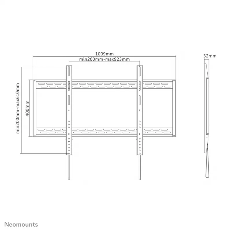 Neomounts LFD-W1000 TV sienos laikiklis 60-100 colių - fiksuotas, 152,4 cm (60 colių), 2,54 m (100 colių), 200 x 200 mm, 900 x 600 mm, Plienas, Juoda