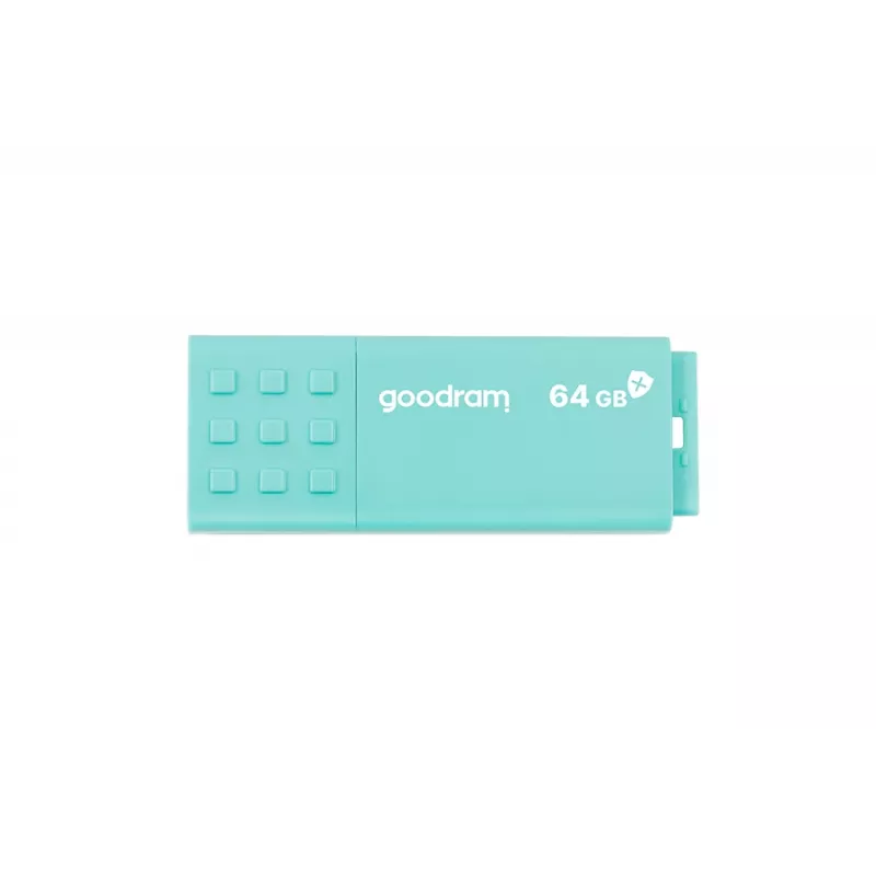 USB atmintukas GOODRAM 64 GB USB Type-A 3.2 Gen 1 UME3, turkio spalvos, skaitymo greitis 60 MB/s, rašymo greitis 20 MB/s