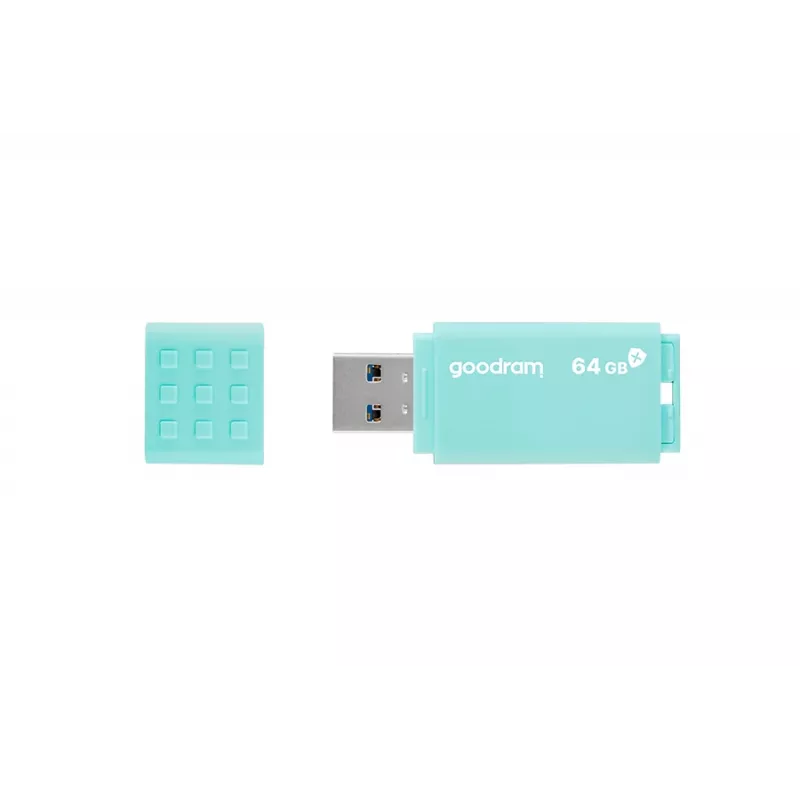 USB atmintukas GOODRAM 64 GB USB Type-A 3.2 Gen 1 UME3, turkio spalvos, skaitymo greitis 60 MB/s, rašymo greitis 20 MB/s