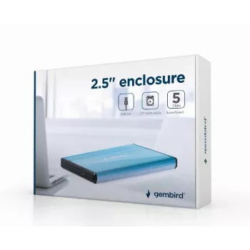 HDD korpusas Gembird EE2-U3S-3-B — 2,5 colio vieno lizdo, SATA, Mini‑USB A, iki 7 TB, mėlynas