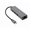 Prijungimo adapteris Gembird A-CMU3-LAN-01 — USB-C 3.2 Gen 1, 1× Gigabit LAN, 3× USB-A, metalinis korpusas, pilka