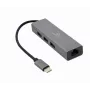 Prijungimo adapteris Gembird A-CMU3-LAN-01 — USB-C 3.2 Gen 1, 1× Gigabit LAN, 3× USB-A, metalinis korpusas, pilka