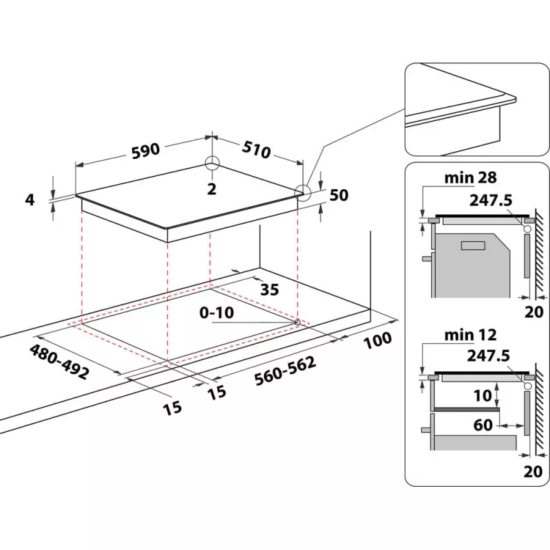 Whirlpool WS S4060 BF Black įmontuojama 60 cm zoninė indukcinė kaitlentė 4 zonos