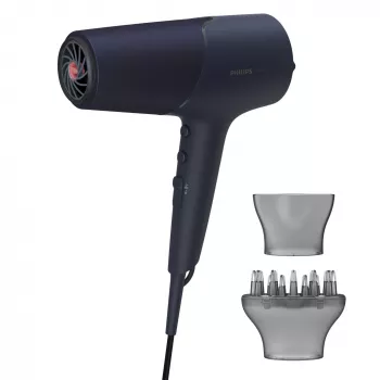 Philips 5000 serijos plaukų džiovintuvas BHD510/00, 2300 W, 6 šilumos / 6 greičio režimai, jonizacija, šalto oro pūtimas, koncentratorius ir difuzorius, tamsiai mėlynas, 1,8 m laidas