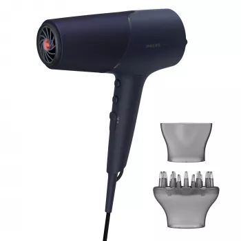 Philips 5000 serijos plaukų džiovintuvas BHD510/00, 2300 W, 6 šilumos / 6 greičio režimai, jonizacija, šalto oro pūtimas, koncentratorius ir difuzorius, tamsiai mėlynas, 1,8 m laidas