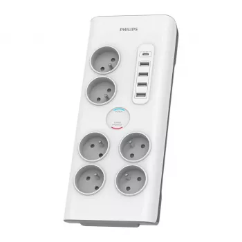 Philips SPN7060WA/60 apsauginis šakotuvas, baltas, 6 AC lizdai, 2 m