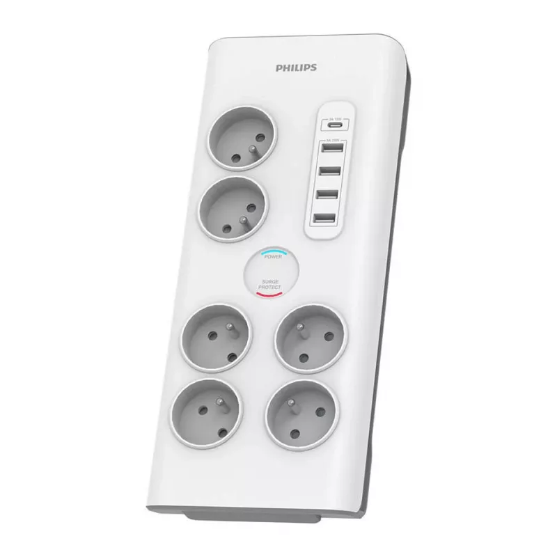 Philips SPN7060WA/60 apsauginis šakotuvas, baltas, 6 AC lizdai, 2 m