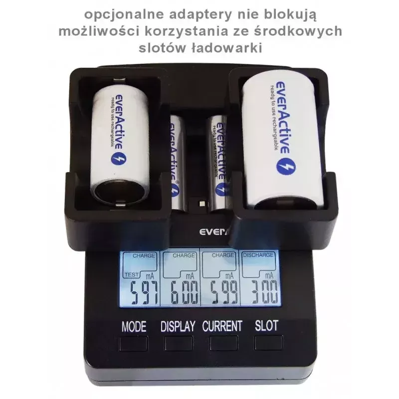 Baterijų įkroviklis everActive NC-3000 — universalus AA/AAA/C/D (4 celių) įkroviklis, juodas, 100–240 V