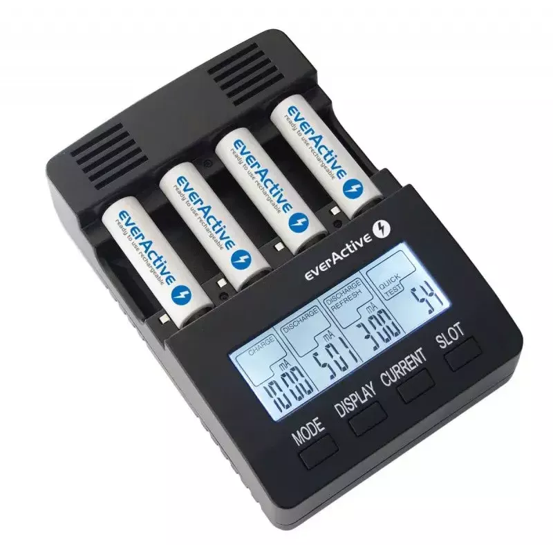 Baterijų įkroviklis everActive NC-3000 — universalus AA/AAA/C/D (4 celių) įkroviklis, juodas, 100–240 V