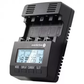 Baterijų įkroviklis everActive NC-3000 — universalus AA/AAA/C/D (4 celių) įkroviklis, juodas, 100–240 V