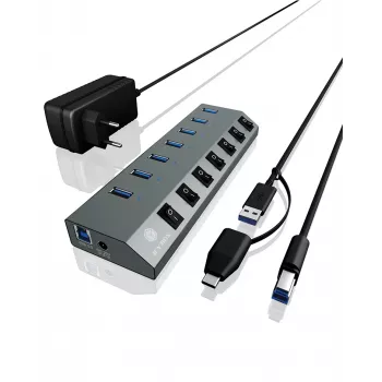 ICY BOX IB-HUB1701-C3 USB 3.2 Gen 1 (3.1 Gen 1) Type-B 5000 Mbit/s antracito