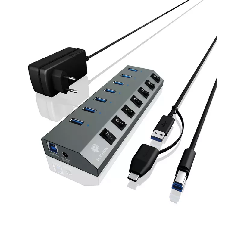 ICY BOX IB-HUB1701-C3 USB 3.2 Gen 1 (3.1 Gen 1) Type-B 5000 Mbit/s antracito