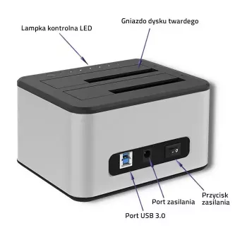 Docking stotelė QOLTEC 5316, skirta 2x 2,5/3,5 colio HDD/SSD, SATA, USB 3.0 (5 Gb/s), aliuminio korpusas