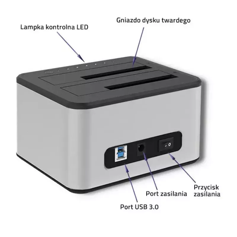 Docking stotelė QOLTEC 5316, skirta 2x 2,5/3,5 colio HDD/SSD, SATA, USB 3.0 (5 Gb/s), aliuminio korpusas