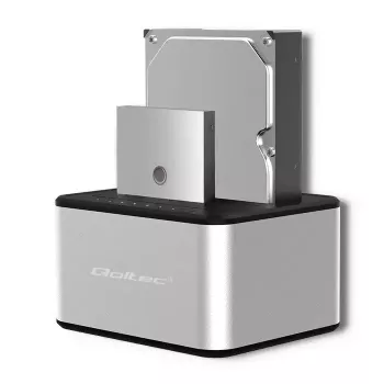 Docking stotelė QOLTEC 5316, skirta 2x 2,5/3,5 colio HDD/SSD, SATA, USB 3.0 (5 Gb/s), aliuminio korpusas