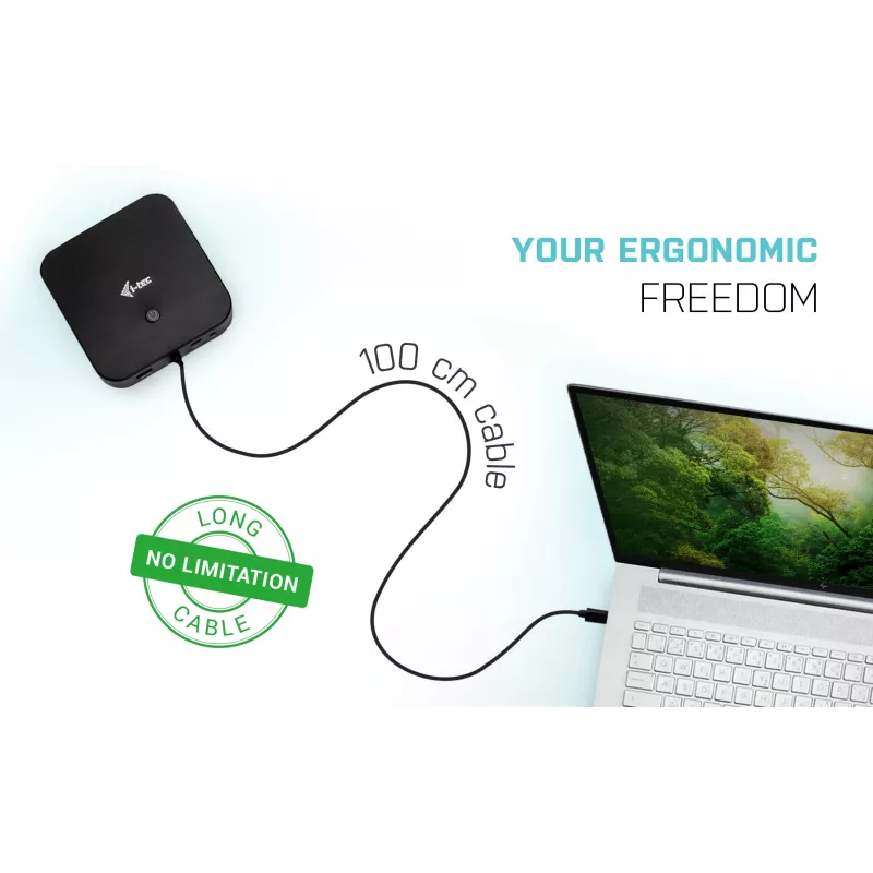 i-tec USB-C HDMI DP dokų stotelė su 100 W galios tiekimu