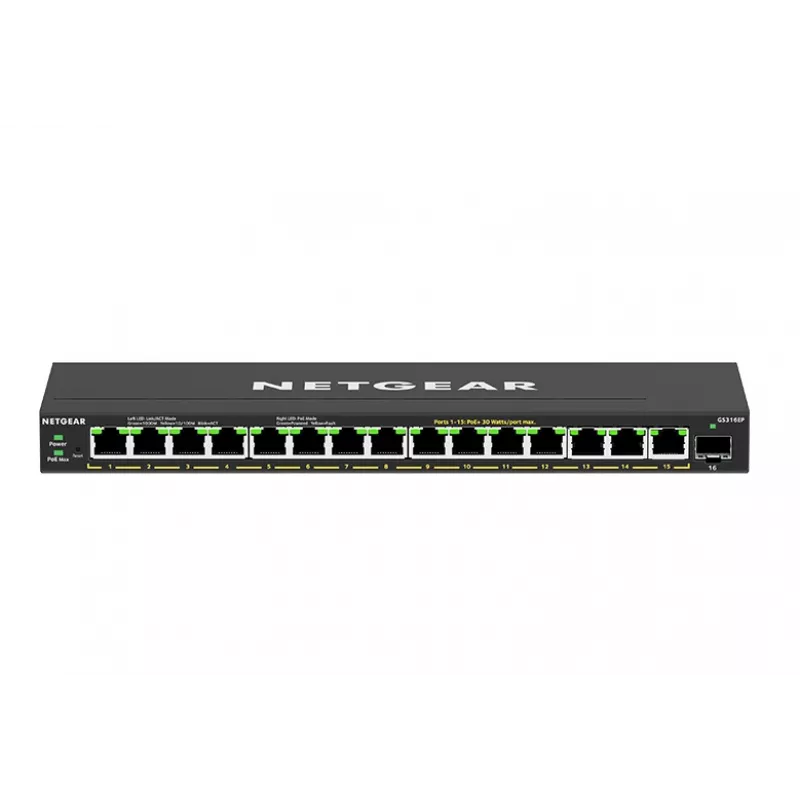 NETGEAR GS316EP-100PES tinklo jungiklis Valdomas Gigabit Ethernet (10/100/1000) Power over Ethernet (PoE) Juoda