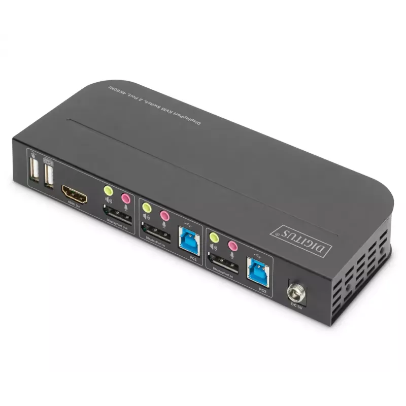 DIGITUS KVM jungiklis, 2x1 DP, DP/HDMI išėjimas, USB 4Kx2K@60Hz