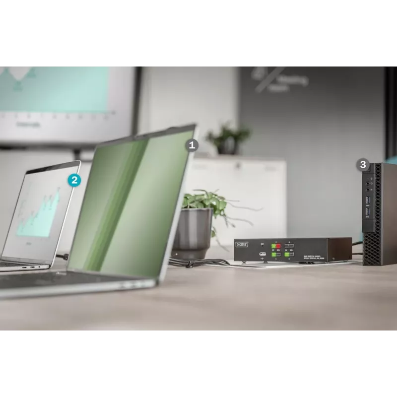KVM jungiklis Digitus 4 prievadų vienas ekranas 4K HDMI