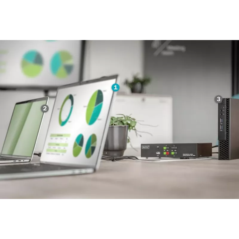 KVM jungiklis Digitus 4 prievadų vienas ekranas 4K HDMI