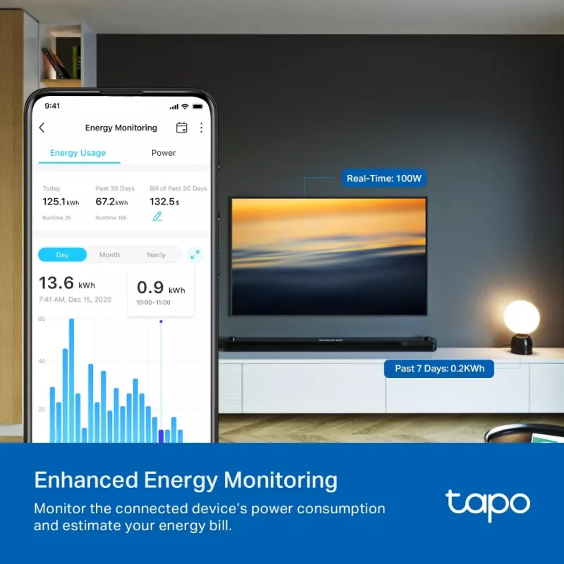 TP-Link Tapo Mini Smart Wi-Fi kištukas su energijos stebėjimu, vidaus, baltas, namams, biurui, būsena, Android, iOS, belaidis